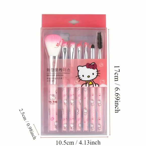 🆕 Hello Kitty All-In-One 7pc Makeup Brush Set | Blush, Brow Lip & Eye SANRIO - Picture 2 of 6